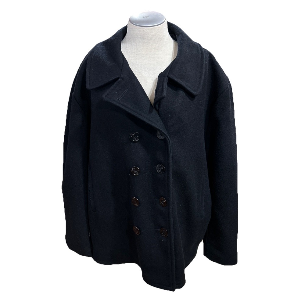 us 740n pea jacket schott 54 Black Navy Vintage Mens Wool Coat Black Military